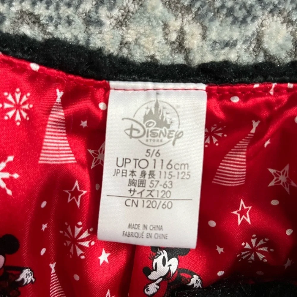 Disney Black Faux Fur Kids Jacket with Red Accents Bow Lined Size 5/6